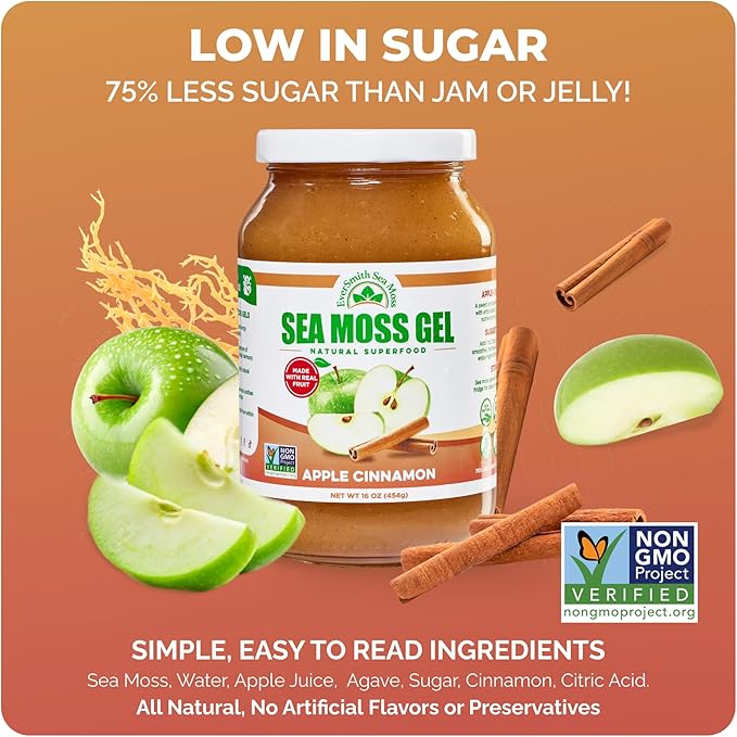 Wildcrafted Irish Sea Moss Gel | Made in USA | Rich in Vitamins &amp Minerals | Sea Moss Gel Raw | Nutritional Supplement | Apple (16 oz)