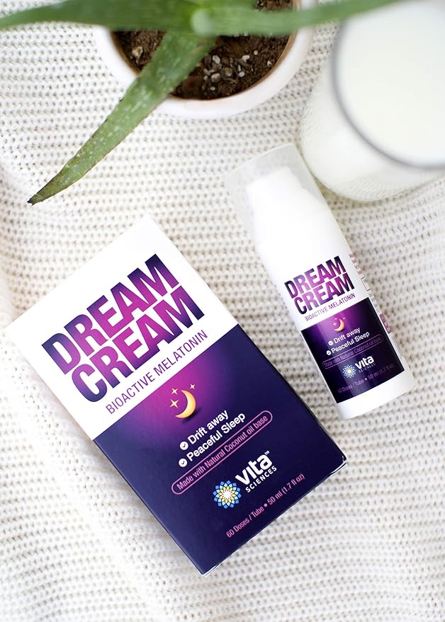 Vita Sciences Dream Cream Melatonin 3mg - The Best Natural Sleep Aid Topical Sleep Cream Is a Safe Alternative to Sleeping Pills. Fragrance-Free Lotion