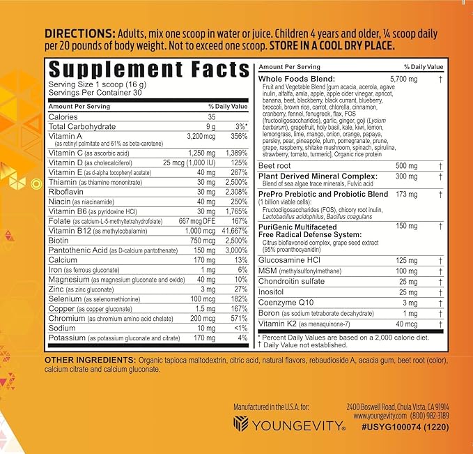 Youngevity Beyond Tangy Tangerine 2.5 Tropical Tangerine Ultimate Multi-Vitamin &amp Mineral Complex - Made With Natural &amp Whole Foods | 8000 ORAC (6)