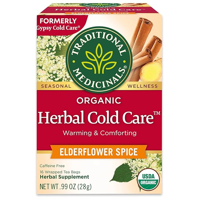 Traditional Medicinals Organic Herbal Cold Care Elderflower Spice Herbal Tea Warm &amp Comforting Seasonal Wellness 48 Tea Bags Total (Pack of 3)