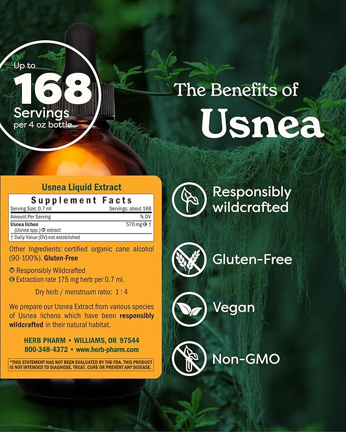 Herb Pharm Usnea Liquid Extract for Cleansing and Detoxification - 4 Ounce