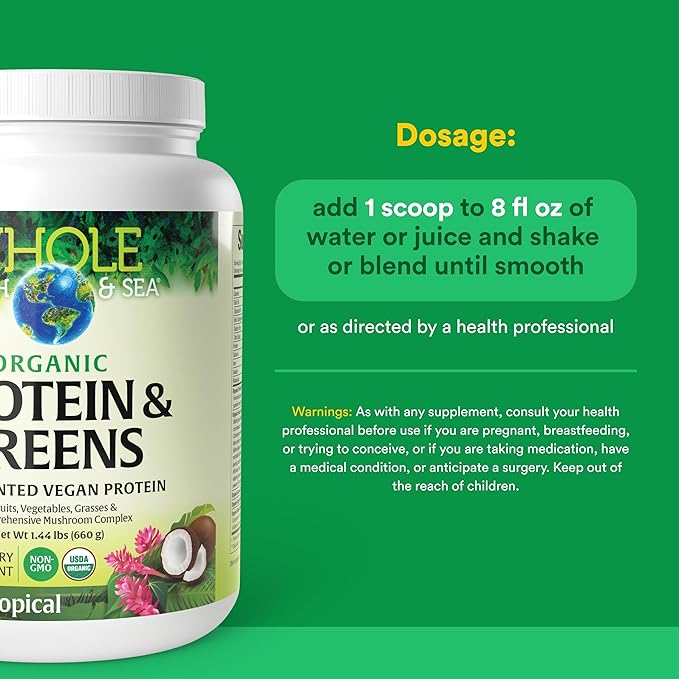 Whole Earth &amp Sea from Natural Factors Organic Fermented Protein &amp Greens Vegan Whole Food Supplement Tropical 1lb 7.3 Oz