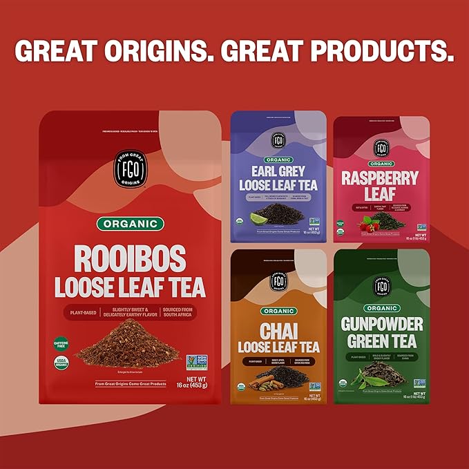 FGO Organic Rooibos Tea 16 Ounce Loose Leaf Bulk Resealable Bag Caffeine Free Packaging May Vary (Pack of 1)