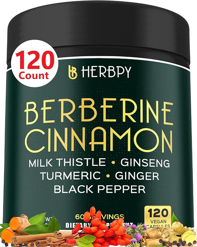 7in1 Premium Berberine and Ceylon Cinnamon for Weight Management Digestion Heart Health &amp Immune Support - with Ginseng Turmeric Ginger Milk Thistle &amp Black Pepper - 120 Vegan Capsules