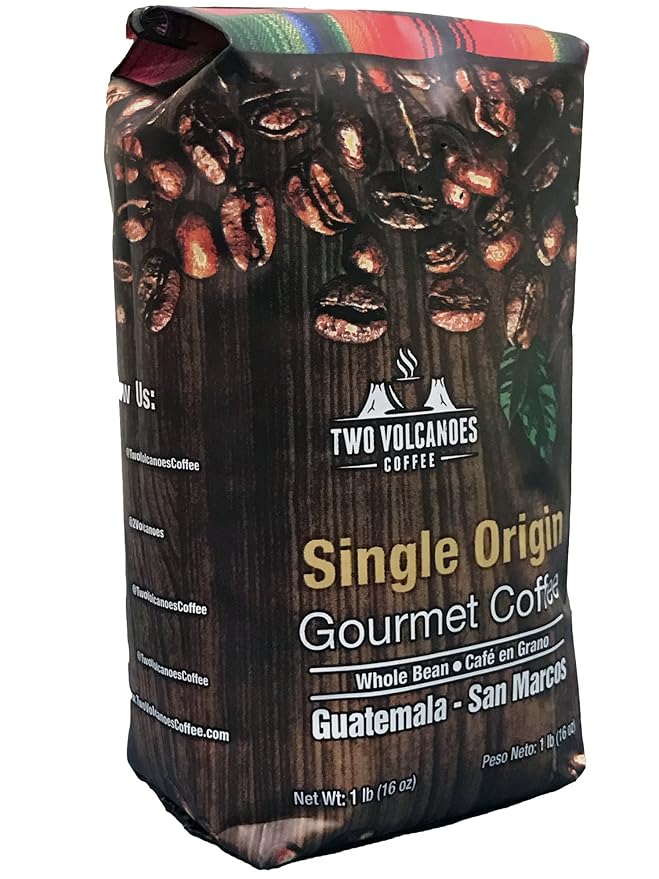 Two Volcanoes Coffee - Gourmet Guatemala Whole Bean Medium Roast Single-Origin Coffee Gift Bag. 1 lb