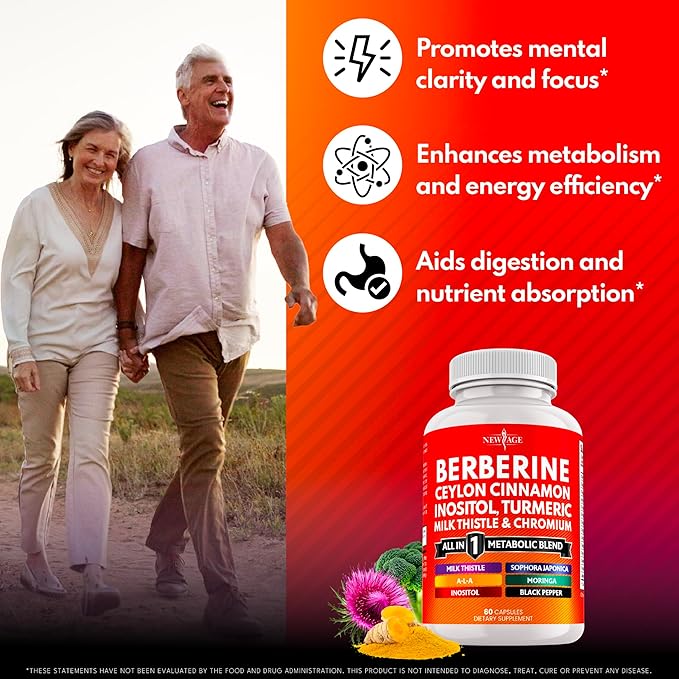 Berberine and Ceylon Cinnamon Supplement - Bitter Melon Glucomannan Gymnema Sylvestre Chromium Moringa Milk Thistle Turmeric Inositol Pills - 180 Count