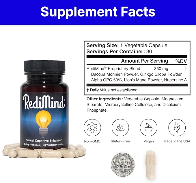 Natural Cognitive Enhancement Supplement Capsule - Non-GMO Vegan Gluten-Free