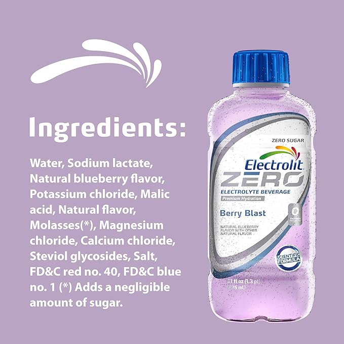 Electrolit Zero Electrolyte Beverage Berry Blast 21 Fl Oz bottle (Pack of 12)