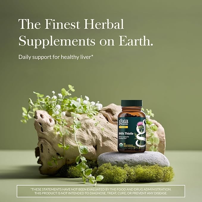 Gaia Herbs Milk Thistle - Liver Supplement &amp Cleanse Support for Helping to Maintain Healthy Liver Function* - 60 Vegan Capsules (20 Servings)