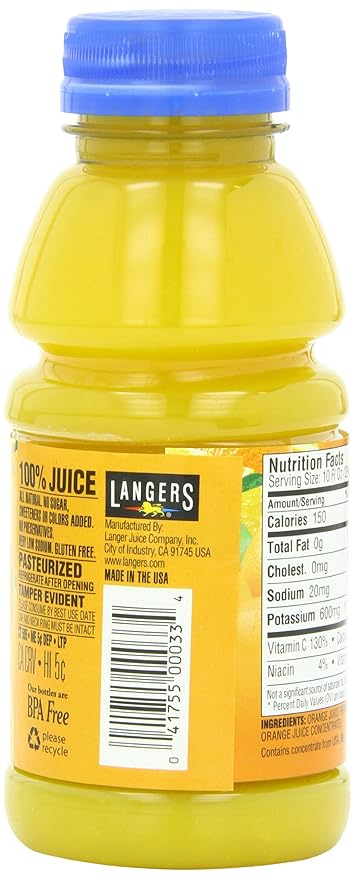Langers 100% Juice Orange 10 Fl Oz (Pack of 12)