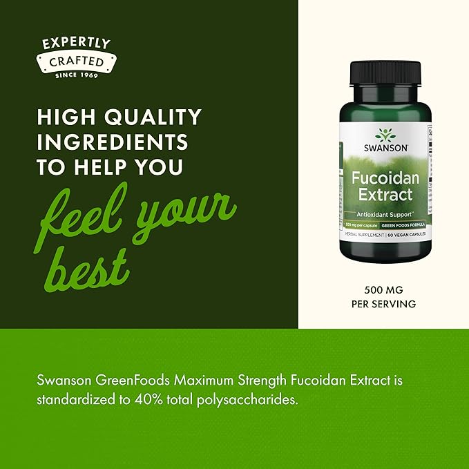 Swanson Maximum Strength Fucoidan Extract Immune Support Supplement for Adults Seeking Natural Immune Defense from Brown Seaweed - 500 mg (60 Vegan Capsules 2 Pack)