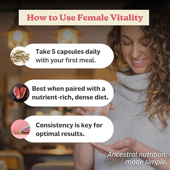 MK Supplements Female Vitality Beef Organ Supplement for Women Supports Reproductive Health and Hormone Balance Freeze-Dried Non-GMO 30 Servings (3000 mg Each)