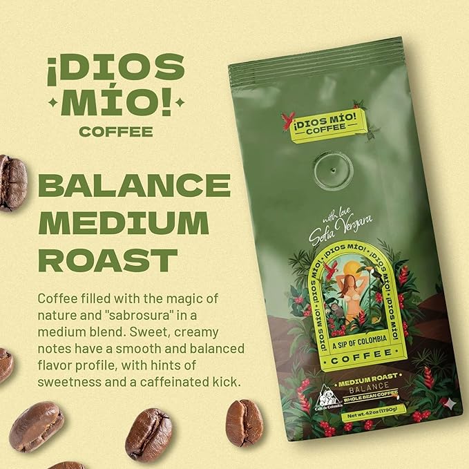 Dios Mio Coffee by Sofia Vergara Medium Roast Whole Bean Premium Colombian Coffee 42 Ounce Bag