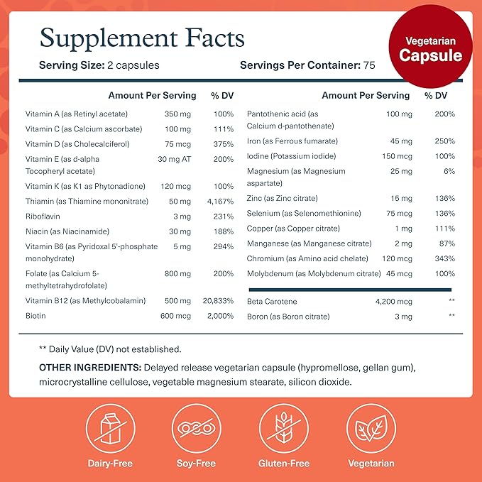 Youtheory High Potency Multi GLP-1 Support - High Absorption Multivitamins - for Immune Support &amp Bone Health - Gentle on Stomach - Vitamin D C Iron &amp More - 150 Vegetarian Capsules
