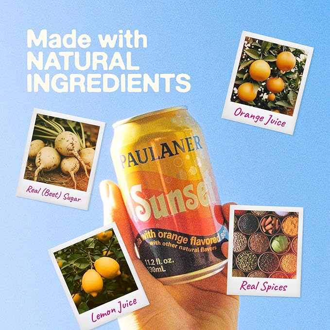 Paulaner Sunset Classic Orange Cola Soda Soft Drink | Fruity European Natural Sugar Spezi Soda Made in Germany | Vegan and Gluten-Free | 11.2 fl oz (330mL) Cans | 24-Pack Case of Soda
