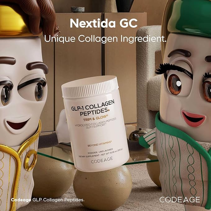 Codeage GLP-1 Collagen Powder Supplement - Nextida GC Collagen Peptides - GLP 1 Support - Hydrolyzed Grass-Fed Type I &amp III Unflavored - Non-GMO Gluten-Free Dairy-Free - 10.58 Oz