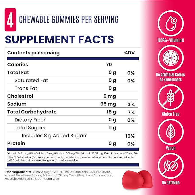 SaltStick Energy Gummies with Electrolytes Strawberry Easy to Chew Electrolyte Gummy 10 Packs 80 Gummies
