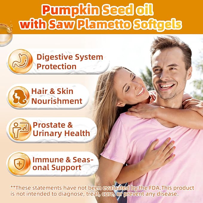 4-in-1 Pumpkin Seed Oil 3000mg with Saw Palmetto &amp Vitamin D3 – Cold Pressed Softgels for Hair Prostate &amp Bladder Wellness – Non-GMO 300 Capsules (100-Day Supply)