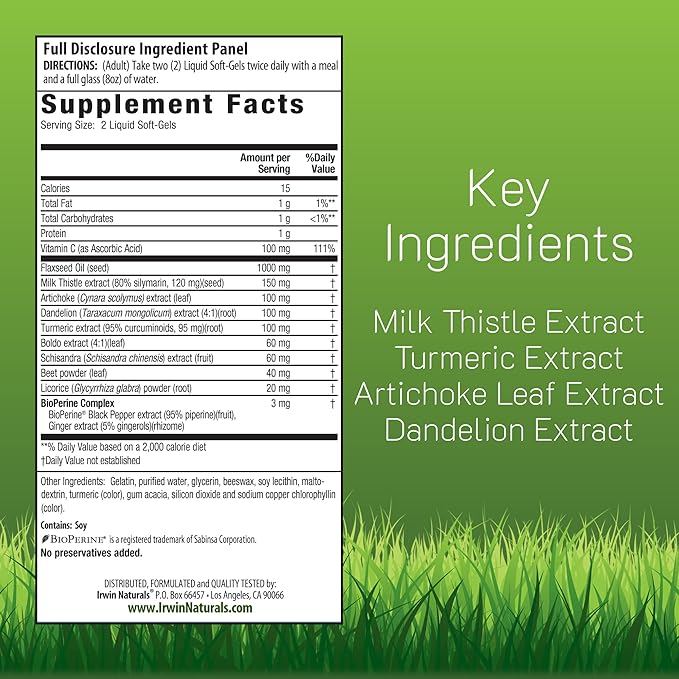 Irwin Naturals Milk Thistle Liver Detox - 60 Liquid Soft-Gels Pack of 2 - Supports Liver Health with Dandelion Artichoke Turmeric &amp Green Beet Root - 60 Total Servings