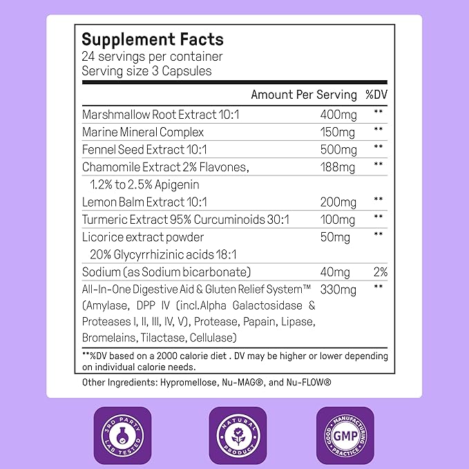 Happy Mammoth Bloat Banisher Natural Relief for Bloating Gas Indigestion &amp Discomfort. Promotes Healthy Digestion of Even Difficult Foods Like Dairy Breads Pizza Cheese &amp Meats. 72 Caps