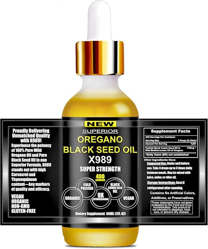 Oil Of Oregano With Black Seed Oil - 400 Servings 2 in 1 Wild Oregano Oil with Black Seed Oil Drops Organic Supplement Alternative to Oregano and Black Seed oil Gel Capsules Non-GMO Vegan