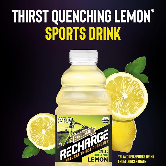 R.W. Knudsen Recharge Organic Lemon Sports Drink with Electrolytes 32 fl oz (Pack of 6)
