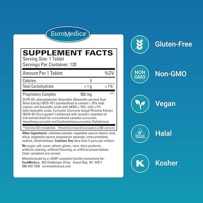 EuroMedica Curaphen Extra Strength - Curcumin &amp Boswellia Supplement for Healthy Circulation Support - Turmeric Supplement to Support Joints Muscle Health &amp Endorphin Production - 120 Tablets