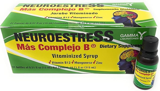 Neuroestress Dietary Supplement Vitaminized Syrup with Vitamin B12 Manganase and Zinc 21 Bottles of 0.51 Fl Oz Each