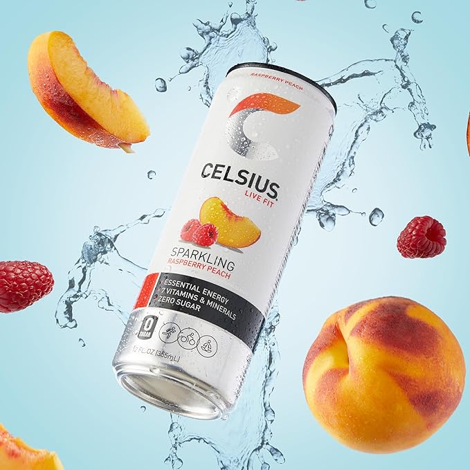 CELSIUS Sparkling Raspberry Peach Sugar Free Energy Drink 12 Fl Oz (Pack of 12)
