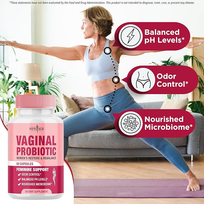NEW AGE Vaginal Probiotics for Women with Prebiotics Cranberry Extract and a Lactobacillus Probiotic Blend Supports Healthy pH Balance Odor Control Vaginal Flora - 60 Capsules