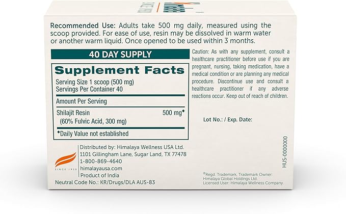 Himalayan Shilajit Resin Energy Superfood 60% Fulvic Acid Non-GMO 0.7 oz (20g) Jar 40-Day Supply