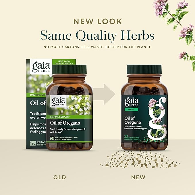 Gaia Herbs Oil of Oregano - Immune &amp Antioxidant Support Supplement - with Oregano Oil Carvacrol &amp Thymol* - 120 Vegan Liquid Phyto-Caps (120 Servings)