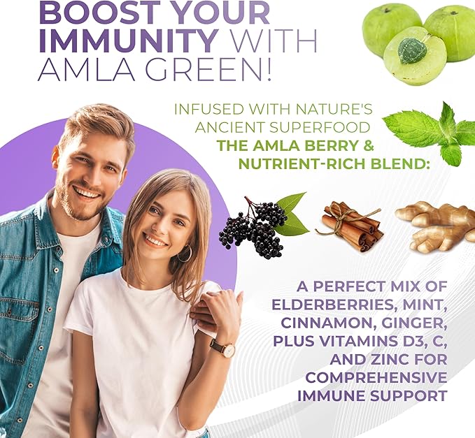 Amla Powder &amp Immunity Blend Superfood Supplement with Elderberry 20x Ultra Concentrated Amla Immune Support Made with Ginger Cinnamon Peppermint Indian Gooseberries Immunity 30 Servings
