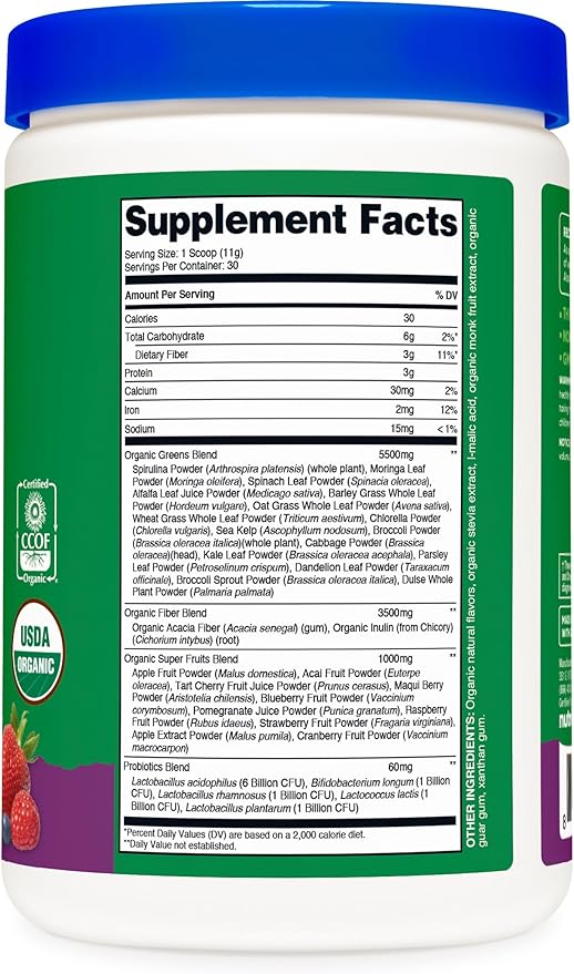 Nutricost Organic Super Greens Powder (30 Servings) Mixed Berry Flavor - Superfood Supplement Drink Mix