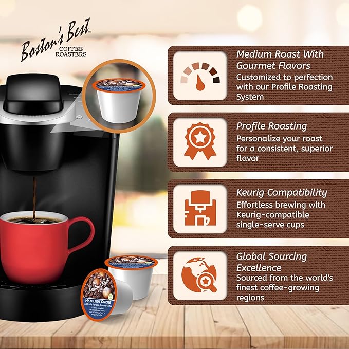 Boston’s Best - Hazelnut Creme Flavored Coffee Delicious Gourmet Compatible with Keurig Coffee Maker 1 Count (144 Single Serve Cups)