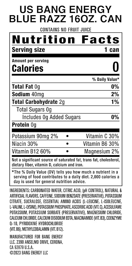 Bang Energy Blue Razz Sugar-Free Energy Drink 16-Ounce | Pack of 12