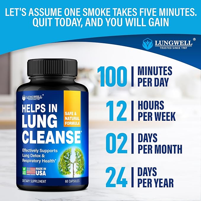 Quit Smoking Aid for Lung Cleanse &amp Support - Lung Detox for Smokers - Herbs for Respiratory Health: Licorice Ginger &amp Nettle Root Thyme - Clear Lungs Supplement with Vitamins C D3-60 Capsu