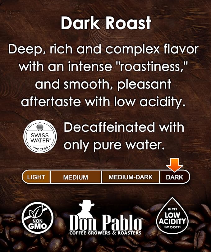 Don Pablo Colombian Decaf - Limited Edition Dark Roast Gourmet Coffee Swiss Water Process Decaf 100% Arabica Whole Bean Non-GMO Low Acidity 2 Pound (2 lb) Bag
