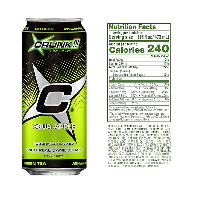 CRUNK!!! Energy Sour Apple 16oz 12 pack