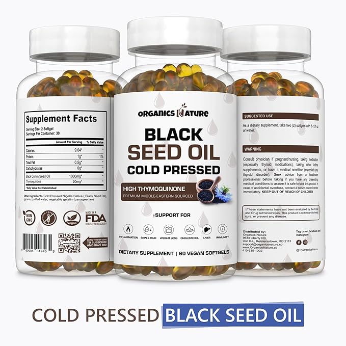 ORGANICS NATURE Collagen with Sea Moss Vanilla Caramel &amp Black Seed Oil Caps. 1000MG Softgels Bundle.