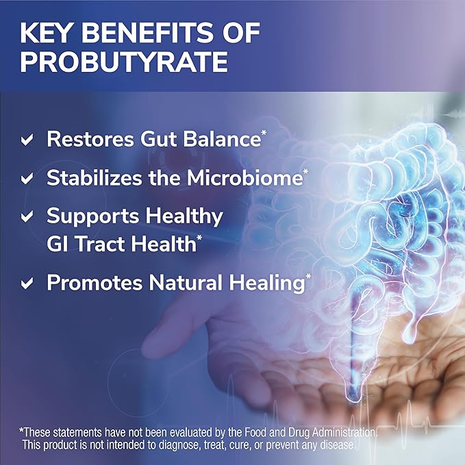 Tesseract Medical Research ProButyrate Gut Health Supplement Butyric Acid Complex Gastrointestinal Support Supplement Helps Restore Balance to Stabilize Gut Microbiome 600mg (60 Capsules)