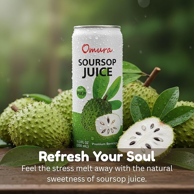 Omura Soursop Juice Drink with Pulp 11.3 Fl Oz (12-Pack) | Refreshing Tropical Fruit Beverage | Graviola Guanabana Juice