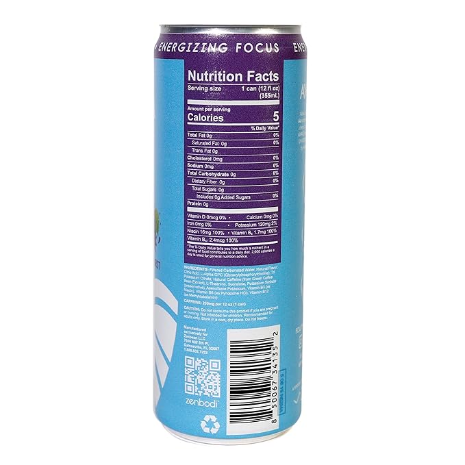 Zenbodi Aloha Zen Grape Burst - AWAKEN Functional Beverage - 12 Pack Energy Drink Zero Sugar Energy Drinks with L-Alpha GPC Caffeine and L-Theanine