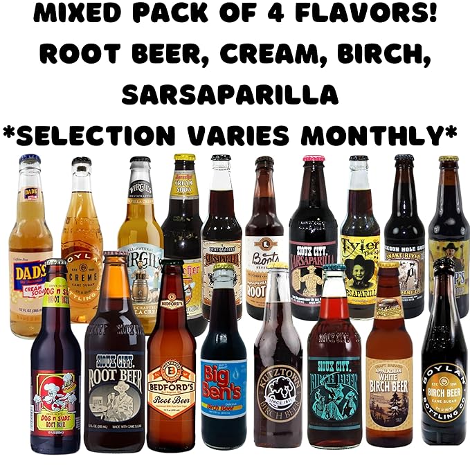 Soda Sampler Pack | Root Beer | Cream | Birch | Sarsaparilla | Premium Crafted Variety Pack from Around USA | Includes Crazy Soda Pop Bottle Opener (6 Pack)