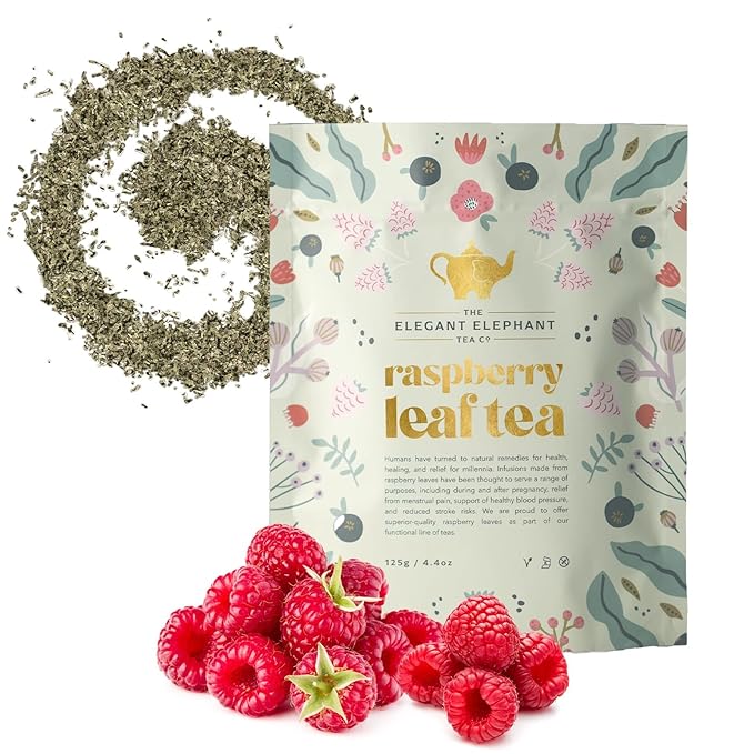 Raspberry Leaf Tea Loose Leaf Herbal Tea – Supports Pregnancy &amp Labor Prep Natural Menstrual Pain Relief – Women's Health – 4.4 oz Resealable Bag (Makes 50 Cups) – The Elegant Elephant