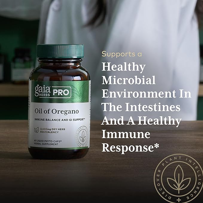 GAIA HERBS PRO Oil of Oregano - Immune Support Supplement - Carvacrol &amp Thymol for Antioxidant Support - Gut Health &amp Wellness Formula* - 60 Vegan Capsules (60 Servings)