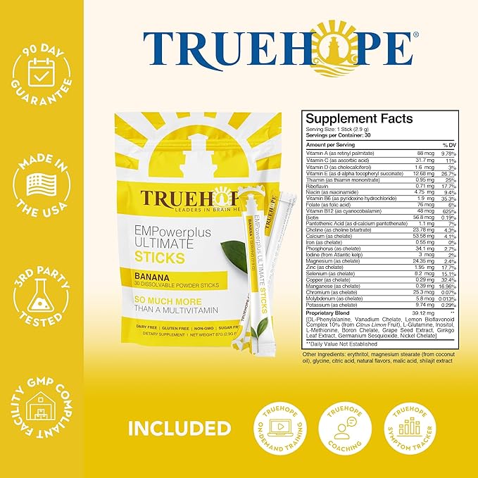 Multivitamin Nootropic Pouches with Inositol - Once-Per-Day EMPowerplus Ultimate Sticks - 30 Count (Banana)