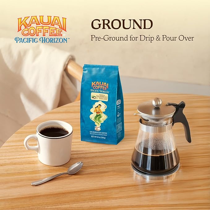 Kauai Coffee Ground Coffee – SmoothRichMedium Roast – Slightly Sweet Nutty Flavor-– Arabica-Coffee10% Hawaiian with No Bitterness-– Vanilla Macadamia Nut of 24oz(Pack of 2)