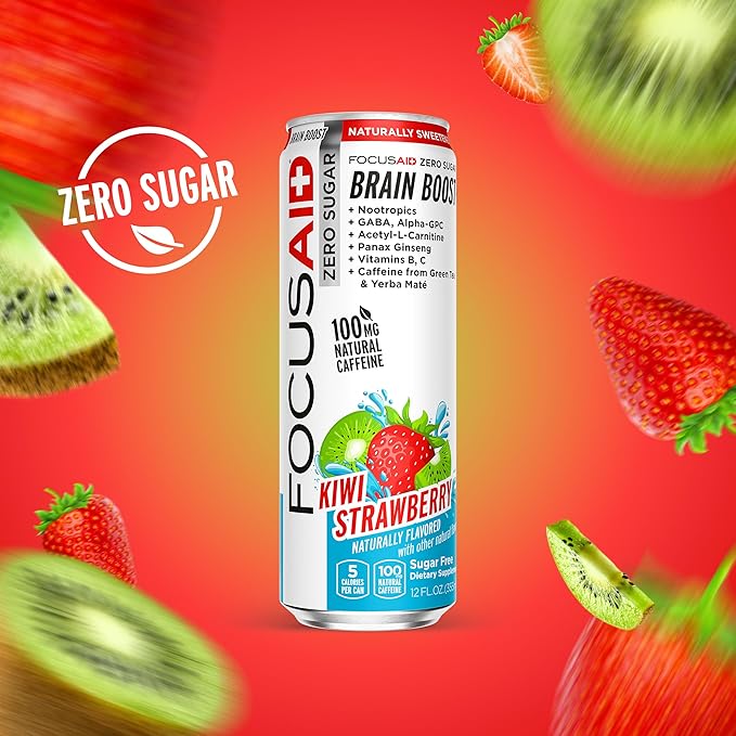 FOCUSAID ZERO SUGAR Nootropics Blend Alpha-GPC GABA 100mg Natural Caffeine from Green Tea Yerba Mate Vitamin B-Complex Keto-Friendly No Artificial Sweeteners 12 Fl Oz (Pack of 24)