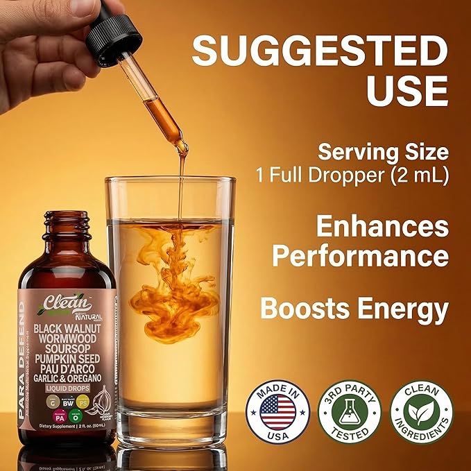 para Defend Wormwood Black Walnut Cleanse for Humans Drops Liquid Soursop Garlic Pumpkin Seed PAU D'Arco Oil of Oregano Turmeric Berberine Neem Extract Hull Bark Tincture by Clean Nutra